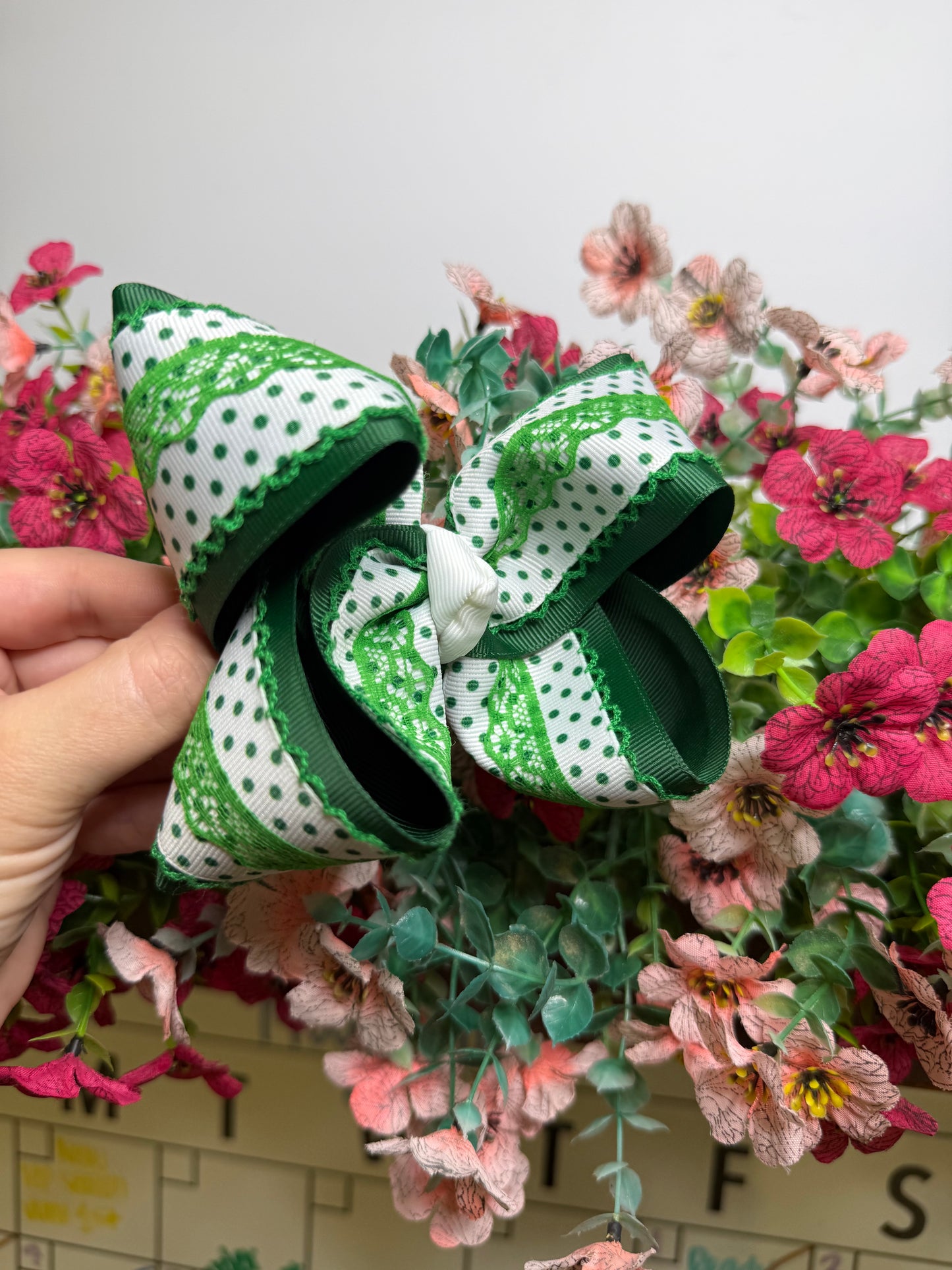 4” Clip | Green Polka Dot