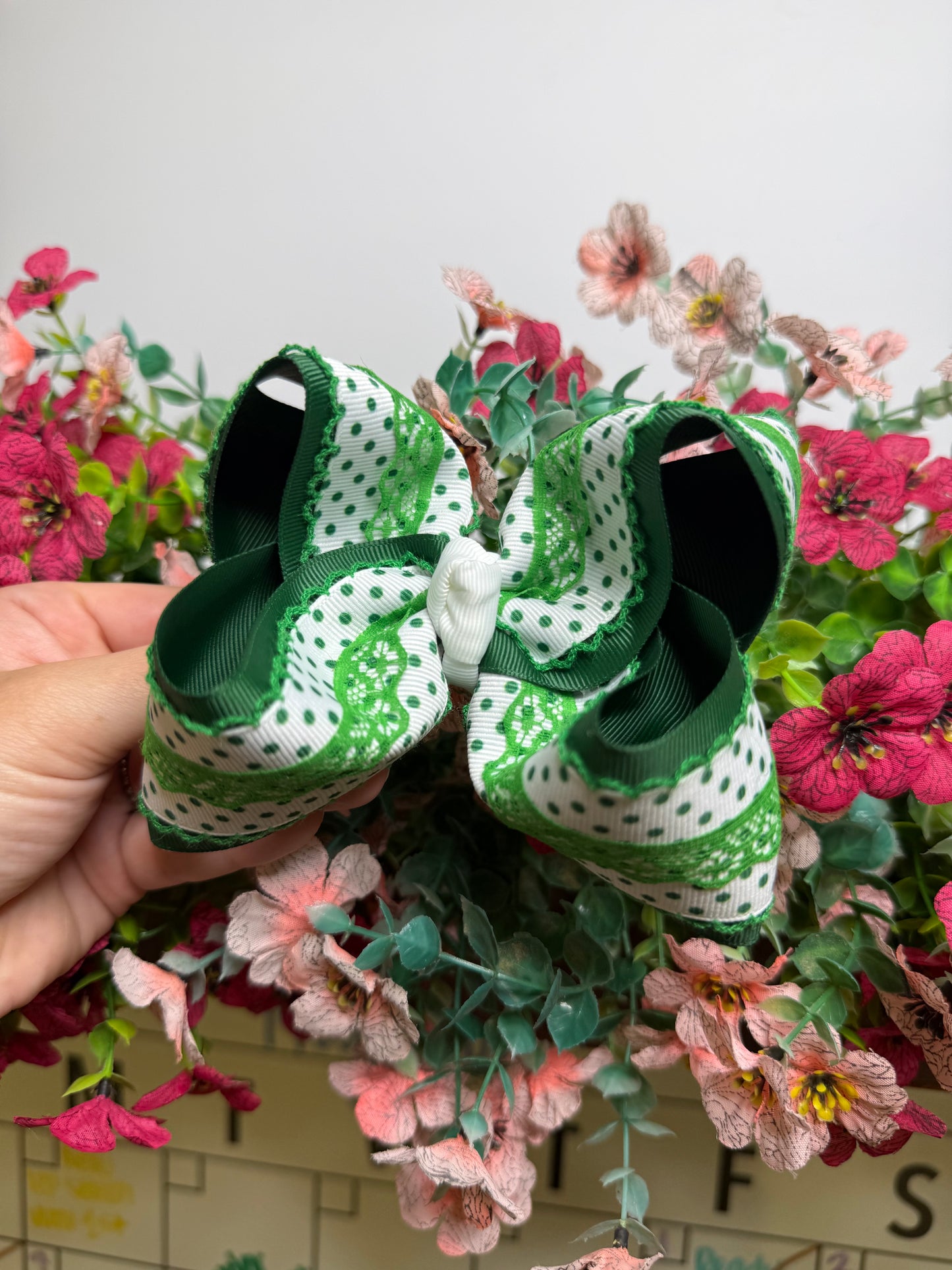 4” Clip | Green Polka Dot