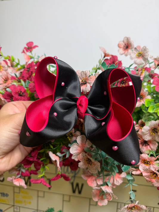 5” Clip | Black Satin w Hot Pink