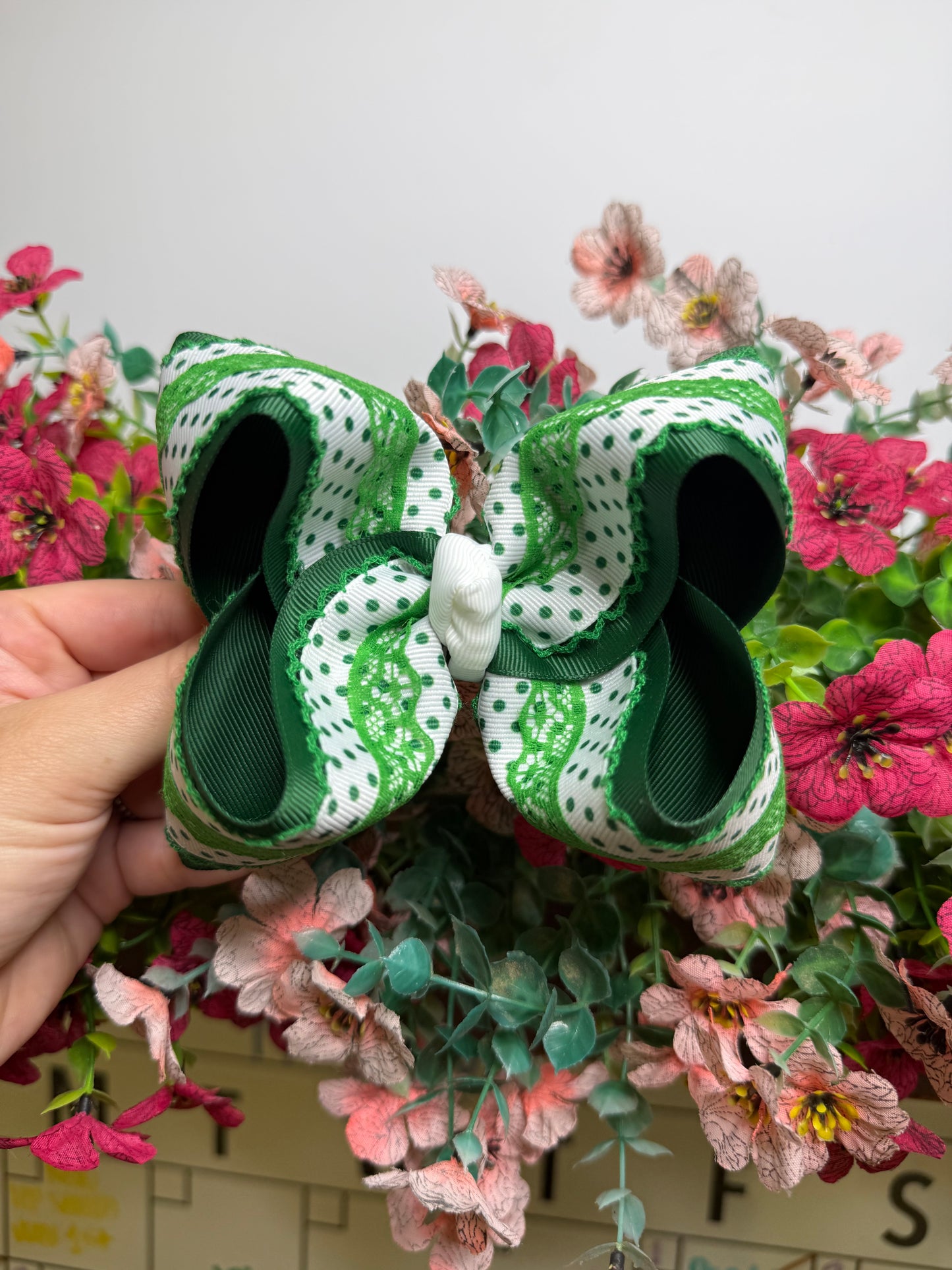 4” Clip | Green Polka Dot